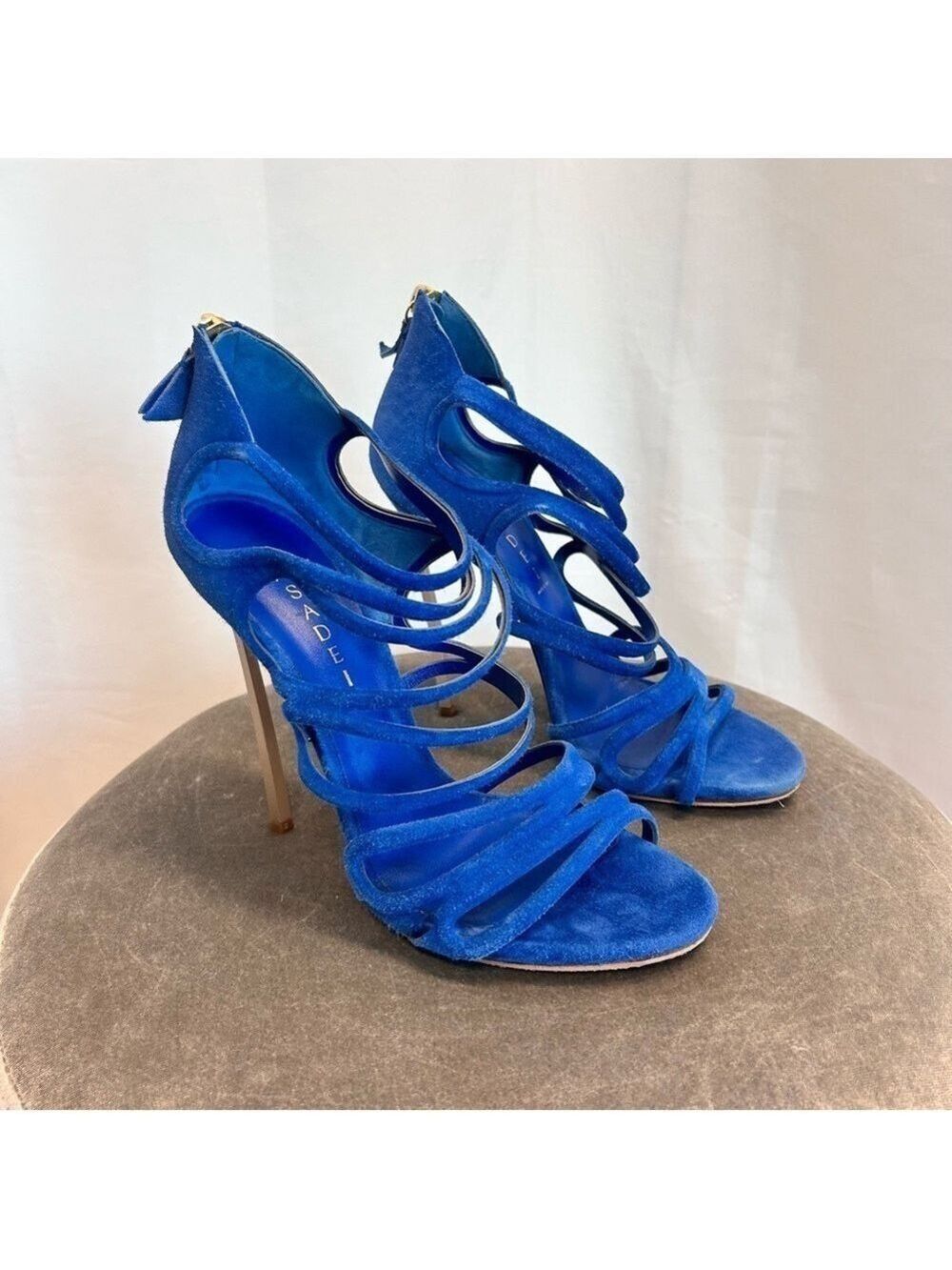 Casadei blue suede Strappy gladiator blade heel stiletto high heels Sz 10